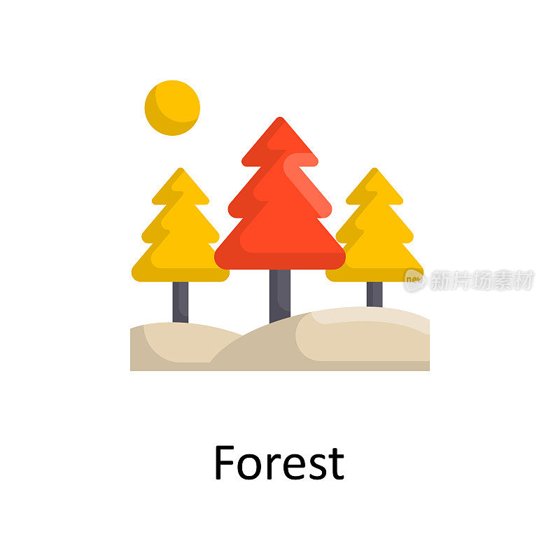 森林矢量平面图标设计插图。杂项符号在白色背景EPS 10文件